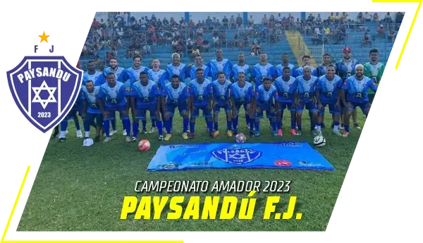 Jogadores do Paysandu F.J comemoram a vitória no campeonato amador de 2023, usando uniformes da GARRA Sports.